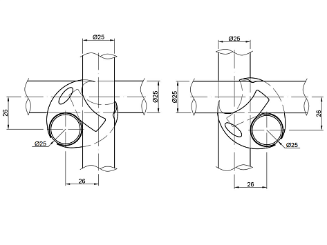 Тройник шарообразный левый, R-2SX (JK 1 LEFT), хром