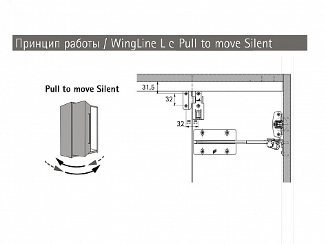 WingLine L правая дв. (створка H500-1700/L300-600мм/до 12кг) без нижн. ролика, открывание ручкой, направляющая 1200мм,  механизм Pull to move Silent