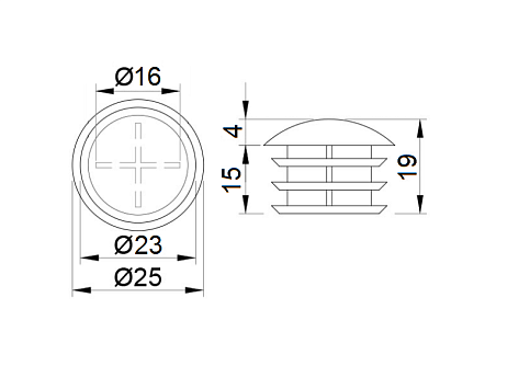 Заглушка для трубы d=25mm, R-17 (JK 8), пластик, хром