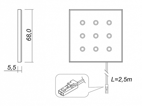 Комплект из 1-го LED светильника Fraxis-18 квадрат серебро/тепл.свет/блок/выкл/сет.шнур