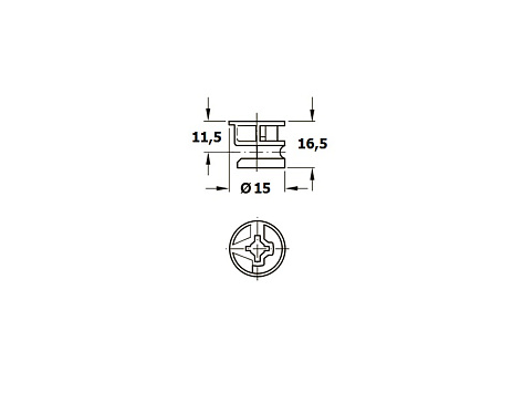 Эксцентриковая стяжка Minifix 15 для плит от 23 мм, без покрытия, Art.262.26.036, HAFELE