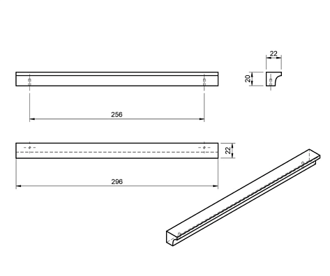 Ручка мебельная  LINE, деревянная (дуб),  светлое масло, 256мм, L296 мм