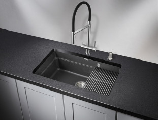 Мойка кухонная Granula KS-7303U, 730х450х195мм,Черный, искусственный камень, в комплекте