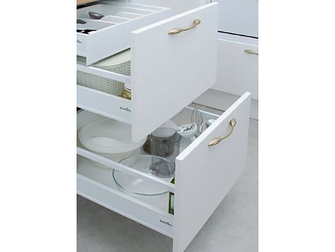 Ящик полного выдвижения СТАРТ 400 мм с доводчиком, белый, с прямоугольным рейлингом, Boyard