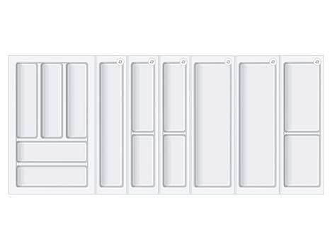 Лоток для столовых приборов BLOKI PC14 + PC12 + PC13 + PC11 + PC10, 480мм, для ящика шириной 1100мм, белый, Boyard