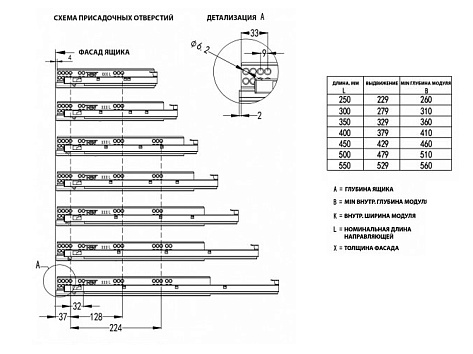 Скрытые направляющие EXCEL для ящиков полного выдвижения 250мм с доводчиком, 3D регулировка, цинк, FGV