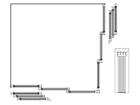 ARISTO 4в1 Подвесная угловая 3+3 двери под стекло в проём L2450x2450 H2700 с мультипоследовательным открыванием (крайние статичные), доводчиками , золото крацованное