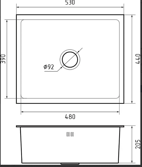 Мойка кухонная Granfest GF - 5344, 530х440x215мм, графит,  нерж.сталь