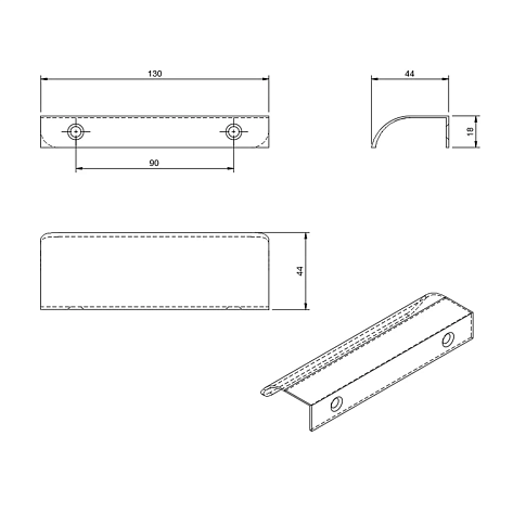 Ручка мебельная, торцевая TOUQUET, 90/130 мм, брашированный никель, Бельгия