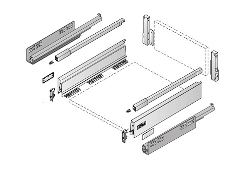 Комплект ящика InnoTech Atira 144х470 белый с релингом, полн. выдв. Silent System, Art.9230054, глубина 500мм, Hettich