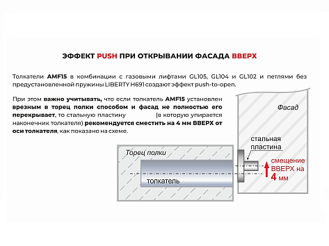 Нажимной толкатель фасадов с магнитом, длинный ход 37мм, врезной, светло-серый d10 AMF15/GR, Boyard