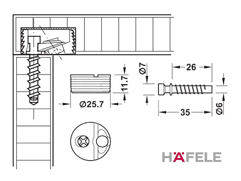 Болт Tofix  6 x 35 мм, без покрытия 261.95.010, HAFELE