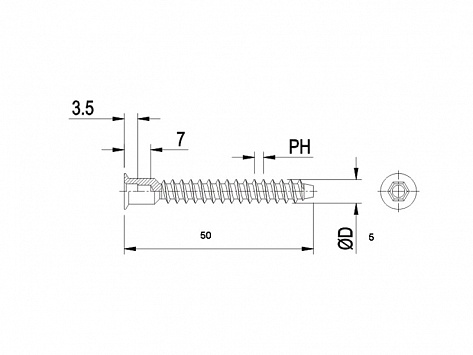 Стяжка саморезная 5х50 шестигранник, с глубоким дуплом под универсальную заглушку, оцинкованная