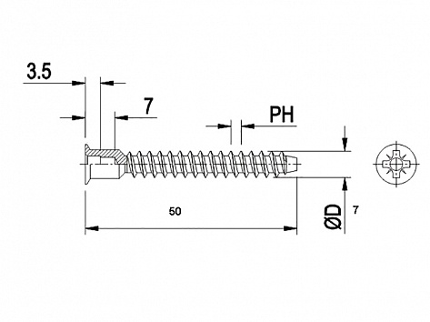 Стяжка саморезная 7х50 крест,  с глубоким дуплом под универсальную заглушку, оцинкованная