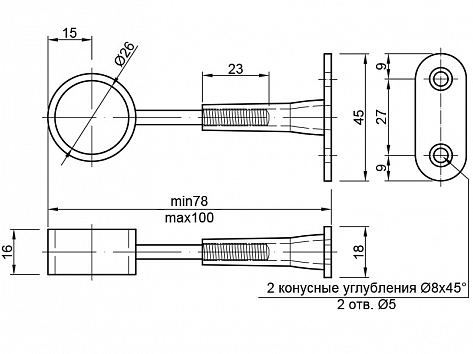 Держатель трубы дистанционный сквозной регулируемый d=25mm, R-50/R (651.CR), хром