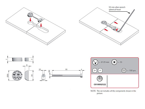 Стяжка для соединения столешниц толщиной от 10 мм K TOP, комплект 2 шт
