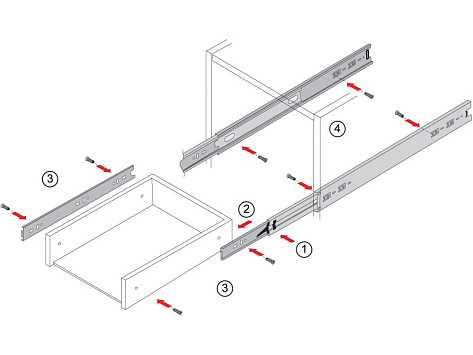 Направляющие для ящиков шариковые полного выдвижения 42х350мм, DB4501Zn/350, Boyard