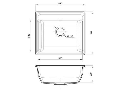 Мойка кухонная Granfest GF - V-580, 580х500x200мм, черный, искусственный камень, в комплекте