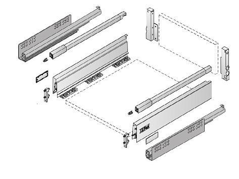 Комплект ящика InnoTech Atira 144х520 серый, с релингом, полн. выдв., Silent System, Art. 9228898, Hettich