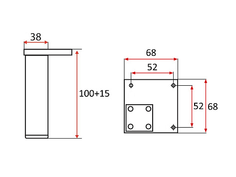 Ножка для корпусной мебели A221 h100 мм., площадка 67*67мм., регулируемая, черный