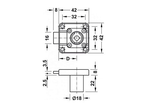 Замок SYMO 3000 квадратный, цинк никелиров. Слева. 232.26.610 HAFELE
