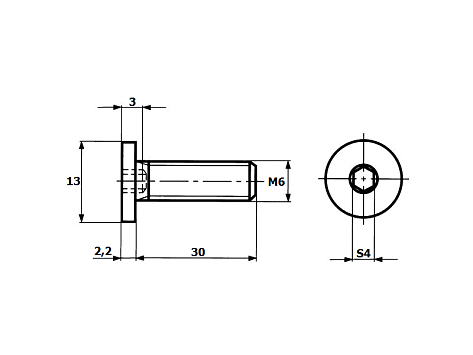 Винт с плоской головкой, внутренний шестигранник М6х030, цинк