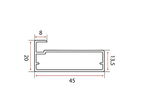 DS10 Профиль для фасадов широкий 20х45х2950, кант 8 мм, матовое серебро 