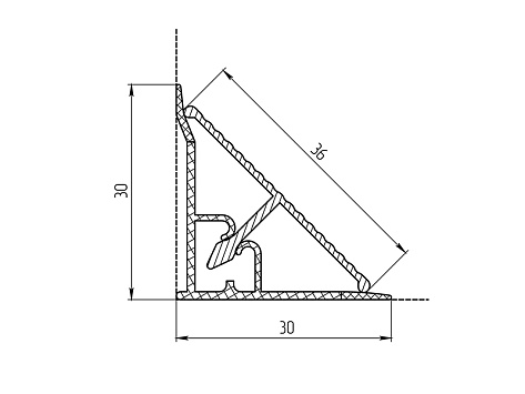 Плинтус угловой пристенный с алюминиевой рифлёной вставкой L=3050 мм