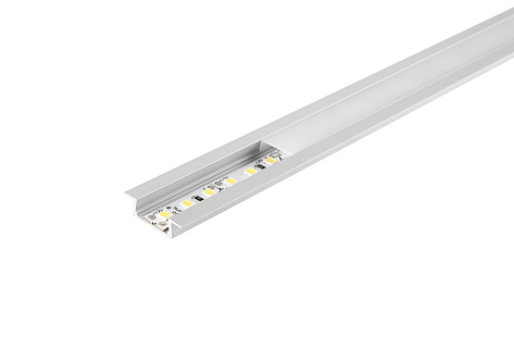 Профиль врезной алюминиевый для светодиодной ленты, анод. серебро, с мат. экраном и заглушками 22х6х3000 мм. LR37-L3-M
