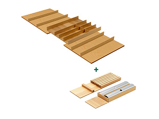 Лоток для ящика ФайнЛайн Линик, 1000 - 1200 мм, глубина 500 мм + держатель для фольги + для ножей, дуб натуральный, ROCKENHAUSEN, Art. 2373850369, Kessebohmer