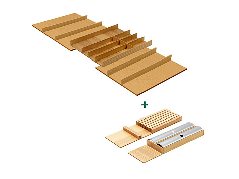 Лоток для ящика ФайнЛайн Линик, 1000 - 1200 мм, глубина 500 мм + держатель для фольги + для ножей, дуб натуральный, ROCKENHAUSEN, Art. 2373850369, Kessebohmer