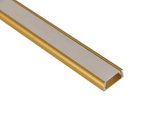 Профиль накладной алюминиевый для светодиодной ленты до 10 мм, анод. золото, с мат. экраном и заглушками и крепежом 16х6х3000 мм K262-3AMG