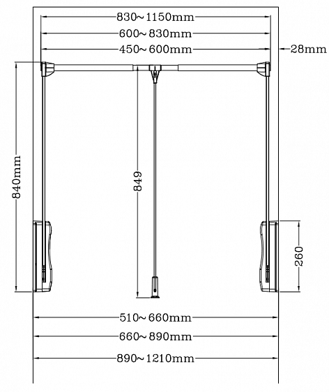 Пантограф в нишу 890-1210 мм хром/чёрный , до 10 кг G05 03