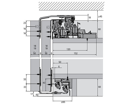 Ком-кт фурн. TopLine XL для трёх дверей ,STB19/17мм,  18-30мм до 60кг Art. 9275786, Hettich