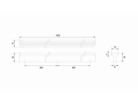 Ручка мебельная, накладная SHELL RS064GR.4/960, 480х2 мм, серый, Boyard