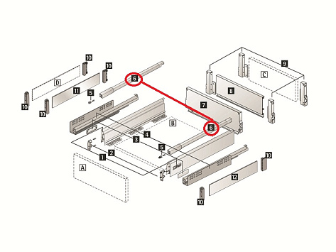 Продольный релинг для ящика InnoTech Atira, длина 260 мм, левый, цвет серебристый, Art.9194522, Hettich