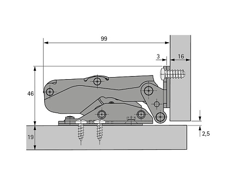 Петля KAMAT для корпусов встраиваемых холодильников 115* Art. 9239784, Hettich