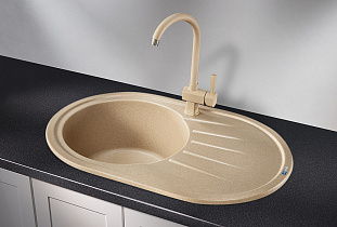 Мойка кухонная Granula 7601, 760x500х200мм, БЕЖЕВЫЙ, искусственный камень, без сливной арматуры