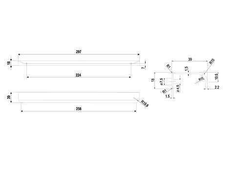 Ручка мебельная, торцевая MONTE RT110BL.1/224/300, 224 / 300 мм, черный, Boyard