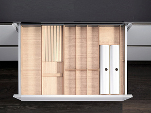 Лоток для ящика ФайнЛайн 800 - 900 мм/500 мм + держатель для фольги + для ножей, ясень светлый, ROCKENHAUSEN, Art. 2373820378, Kessebohmer