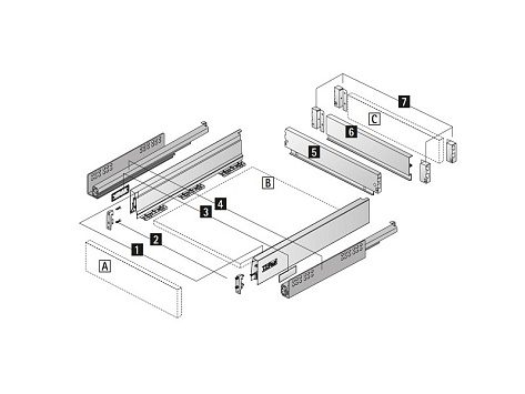 Комплект ящика InnoTech Atira 54х470 антрацит, полн. выдв., Silent System, Art. 9245477, Hettich