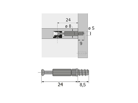 Шток ввинчиваемый DU 319 Twister, зажимной размер 20 мм, диаметр 5 мм, глянцевый  Art. 9047974, Hettich