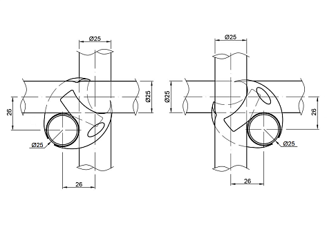 Тройник шарообразный правый, R-2DX (JK 1 RIGHT), хром