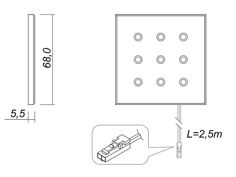 Комплект из 1-го LED светильника Fraxis-18 квадрат серебро/тепл.свет/блок/ИК-выкл/сет.шнур