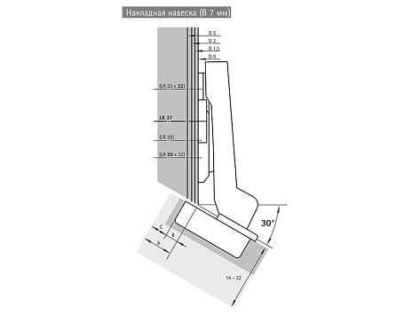 Петля быстрого монтажа Intermat 9936-T42 B7 накладная 30* Art. 77690/9043465, Hettich