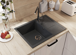 Мойка кухонная Granfest GF - Q650L, 650х495х200мм, графит, искусственный камень, в комплекте