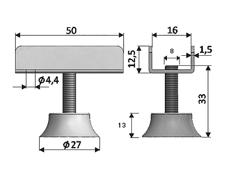 Опора (подпятник) регулируемая П-образная 16мм, белая