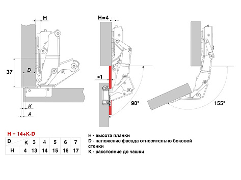 Петля NEO FLEX 155* накладная с амортизатором, clip-on, с планкой H4,  H603A02/6014, BOYARD