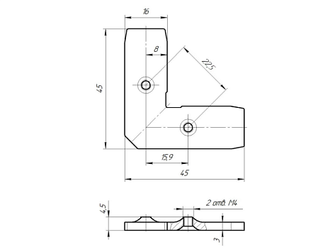 Уголок сборочный для профиля узкого, 45х45х16  с винтами 4х8, сталь оцинков.2800501