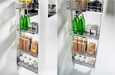 Диспенса 90° ЧВ 450 мм, высота 1200-1600 мм, Арена КЛАССИК, 4 полки, хром, цвет дна серый, Art. 2600910005, Kessebohmer